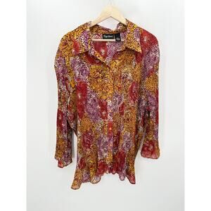 Maggie Barnes Women Tunic Size 2X Button Down Artsy Pleated Unique Top